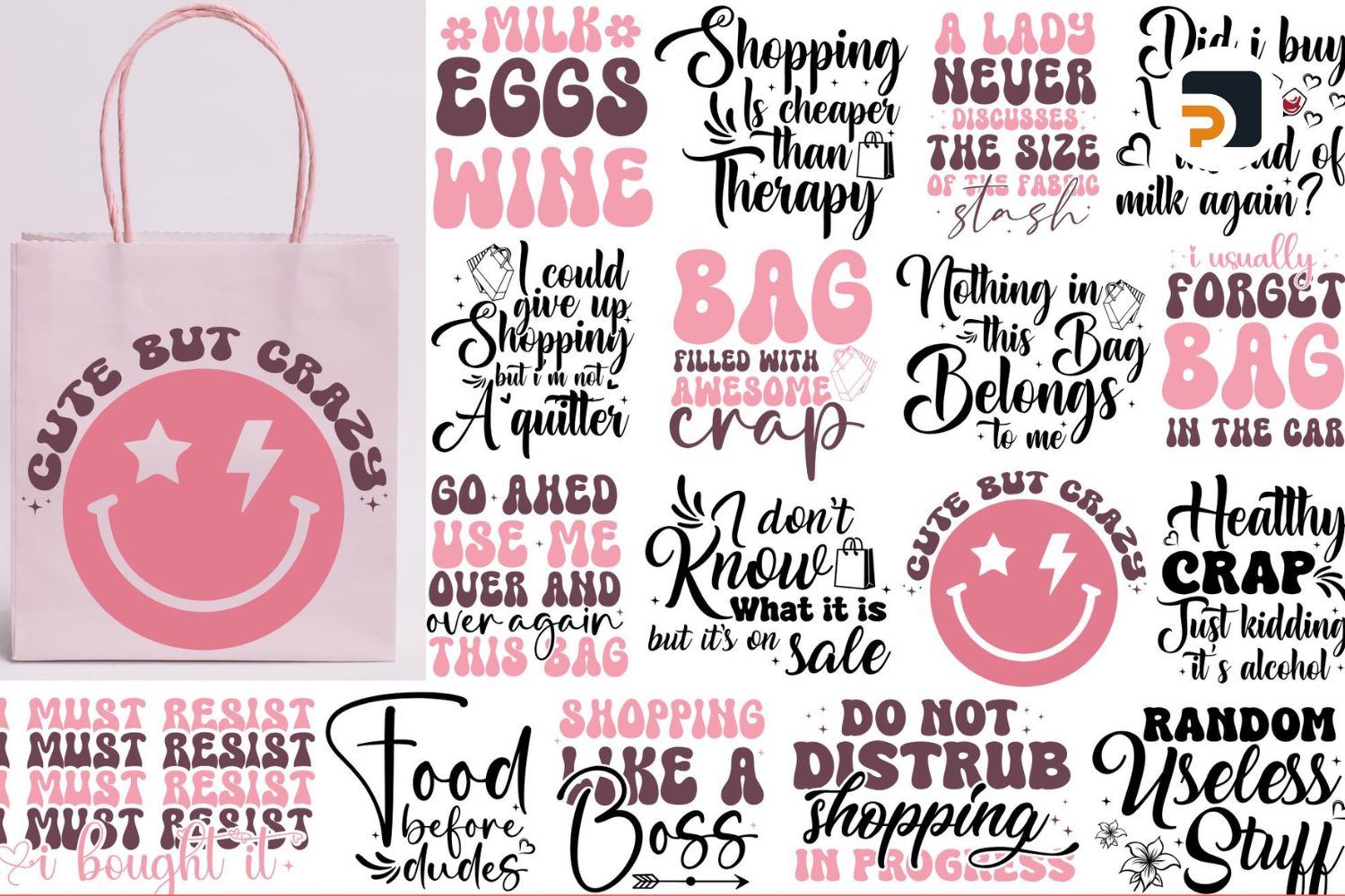 30 Tote Bag SVG Bundle, Shopping, Mom, Market Bag Designs, Cricut & Silhouette Cut Files