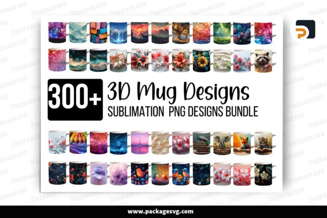 300+ 3D Mug Wrap Sublimation Bundle, 15oz Coffee Mug Designs