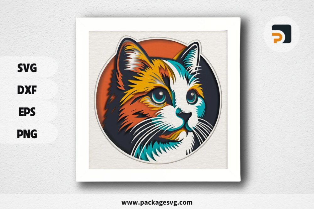3D Cute Cat Shadow Box SVG, Layered Cat Paper Cut