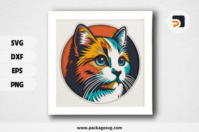 3D Cute Cat Shadow Box SVG, Layered Cat Paper Cut
