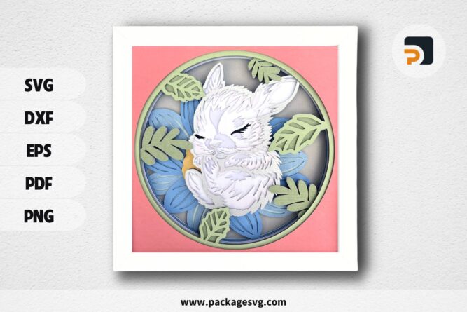 3D Layered Cute Bunny Shadow Box SVG Template for Easter and Spring Cricut Projects