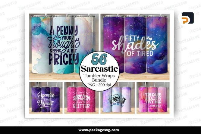 56 Sarcastic Tumbler Wraps Bundle, 20oz Skinny Straight PNG Sublimation Designs