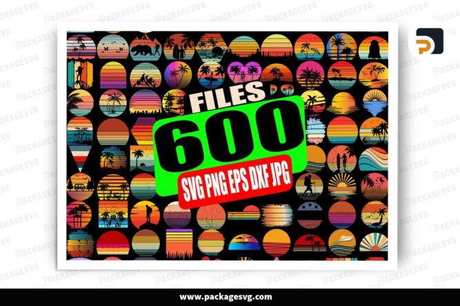 600 Retro Sunset SVG Bundle, Vintage Palm Tree & T-Shirt Designs