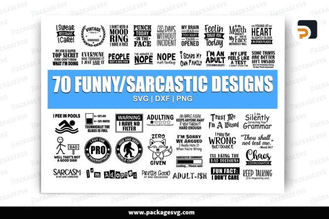 70 Sarcasm SVG Bundle, Funny, Witty & Sarcastic Quotes SVG for Cricut & Silhouette
