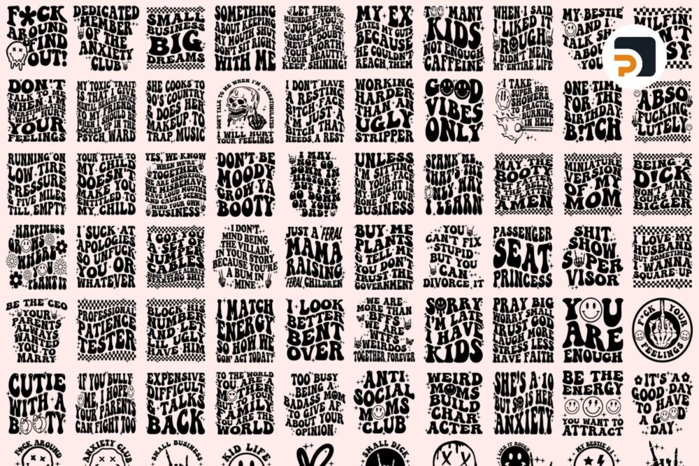 80 Groovy SVG Bundle, Boho Hippie Aesthetic SVGs, Retro Trendy Designs