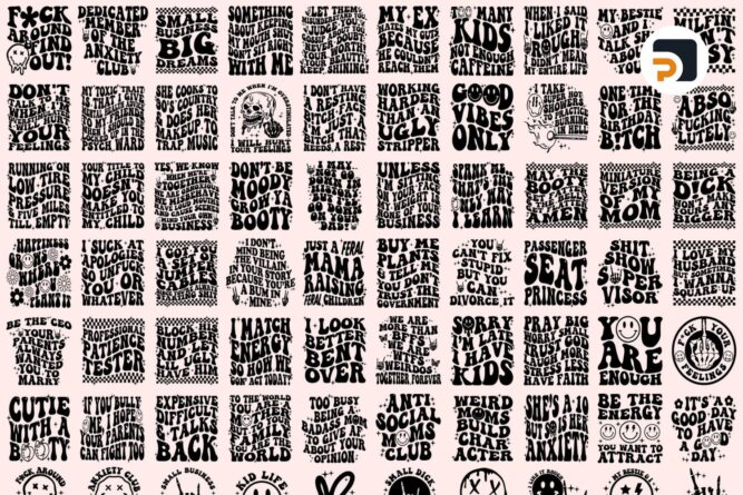 80 Groovy SVG Bundle, Boho Hippie Aesthetic SVGs, Retro Trendy Designs