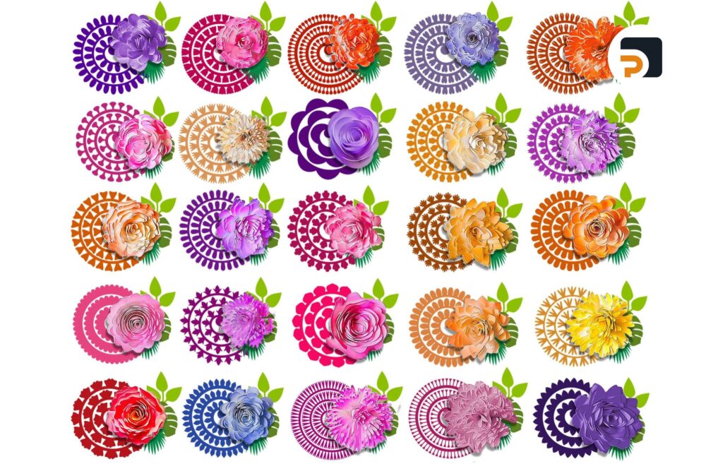 82 Rolled Flower SVG Bundle, 3D Paper Flowers for Cricut & Silhouette