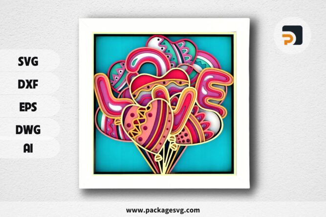 Balloons Love 3D Mandala SVG, Multilayer Laser Cutting Files
