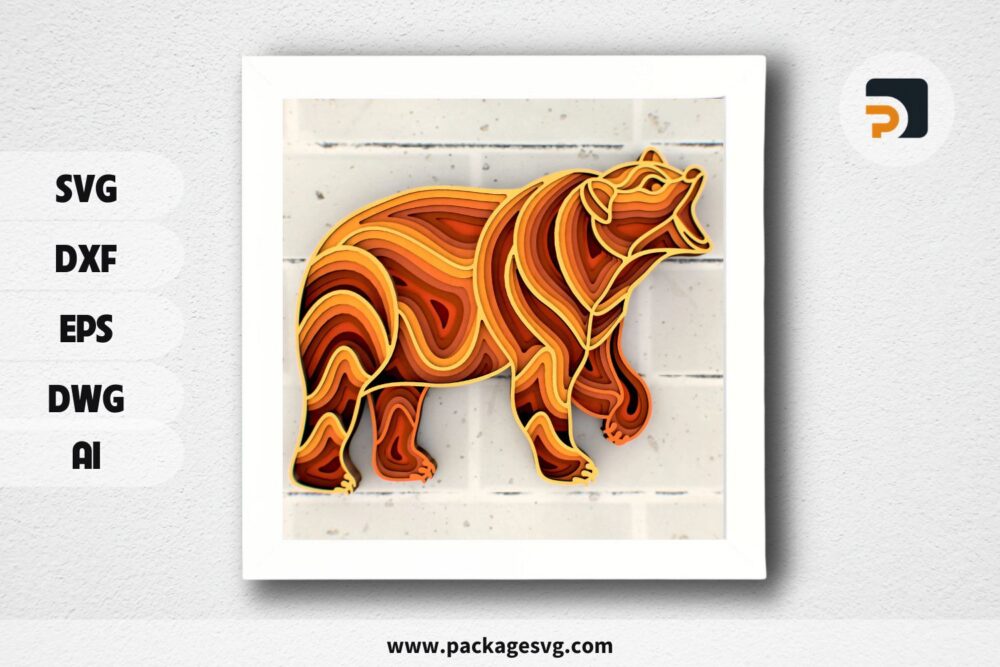 Bear Zentangle 3D Mandala SVG, Multilayer Laser Cut File for Cricut & CNC