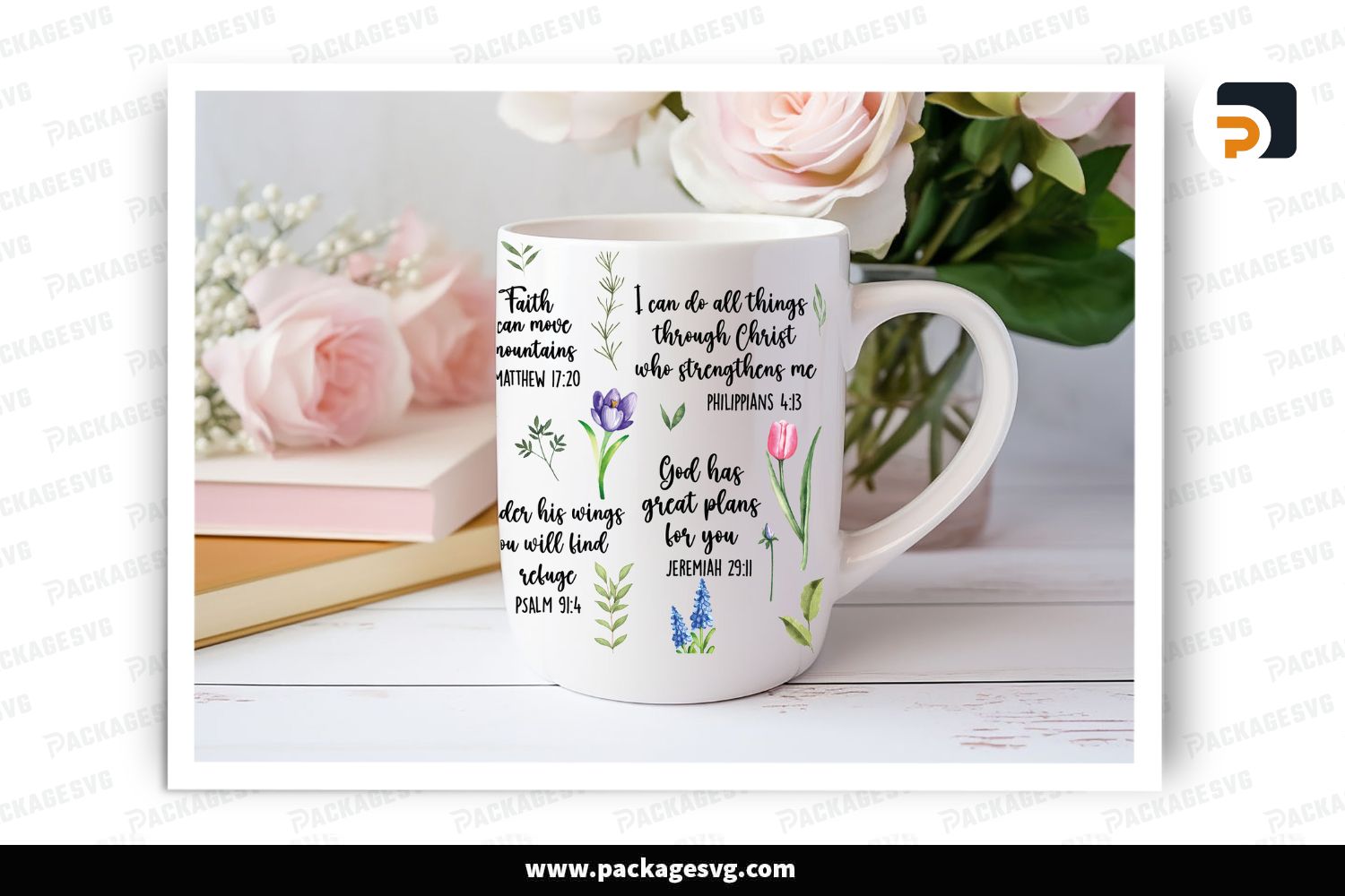 Bible Verse Mug PNG, 11oz & 15oz Christian Mug Wrap Sublimation Design