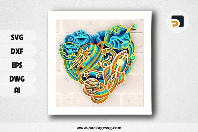 Cosmic Dream Heart 3D Mandala SVG, Layered Papercut Design for Cricut & Laser Cutting