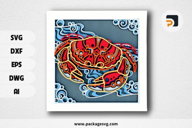 Crab 3D Mandala SVG, Layered Laser Cut File for Cricut, CNC, Glowforge