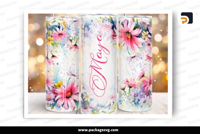 Daisy Flowers 20oz Skinny Tumbler Sublimation Design, Floral PNG Straight Wrap