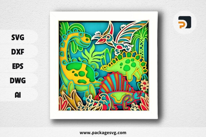 Dinosaurs 3D Mandala SVG, Multilayer Laser Cutting Designs