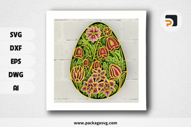Easter Egg Floral 3D Mandala SVG, Layered Laser Cutting File for Cricut & CNC