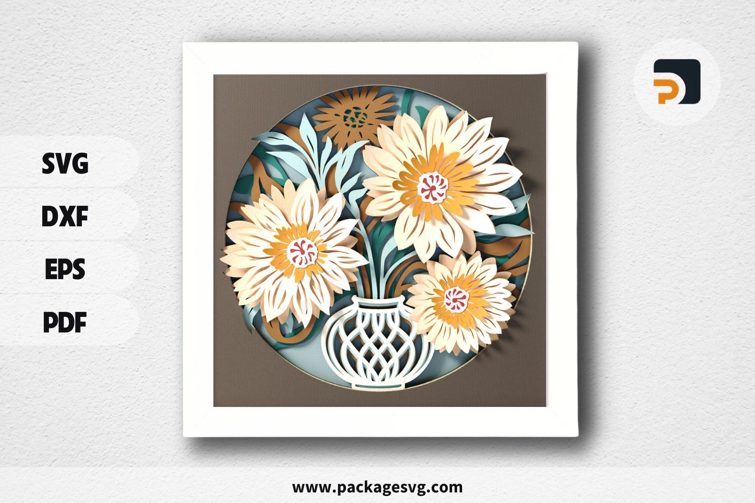 Flower Bouquet SVG Shadow Box, 3D Flowers in Vase Layered Paper Craft