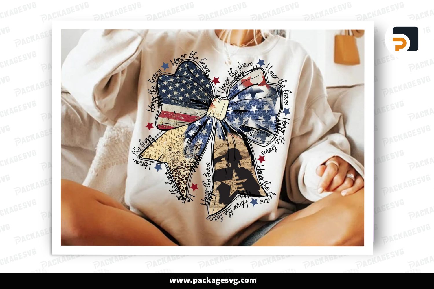 Honor the Brave Coquette PNG, Memorial Bow, America, Soldier, 4th of July Sublimation