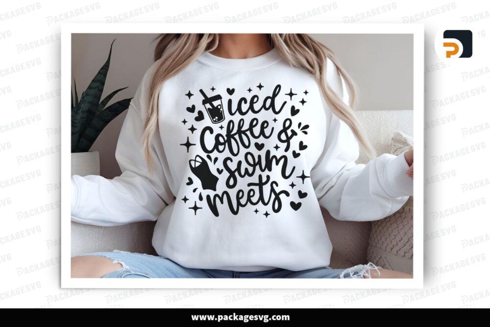 Iced Coffee & Swim Meets SVG Cut File Shirt, Swimmer PNG Sublimation