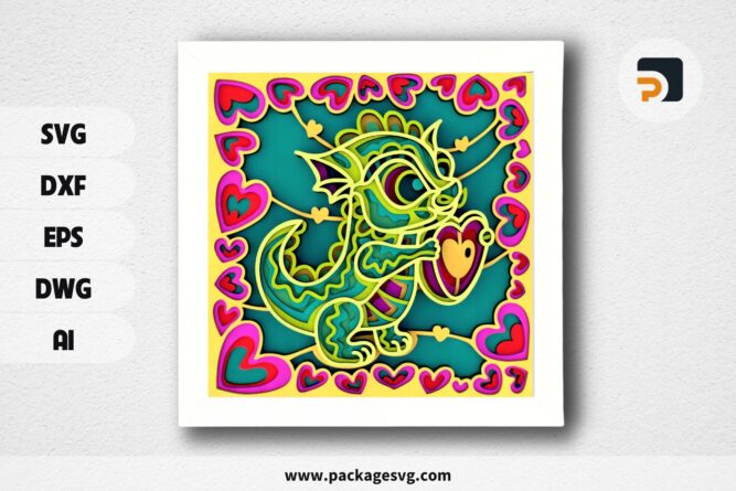 Little Dragon 3D Mandala SVG, Layered Papercut Design for Cricut & CNC