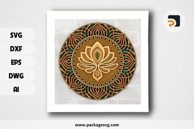 Lotus Jhelum Mandala, 3D Multilayer SVG & DFX Cutting Files for CNC Laser Machines