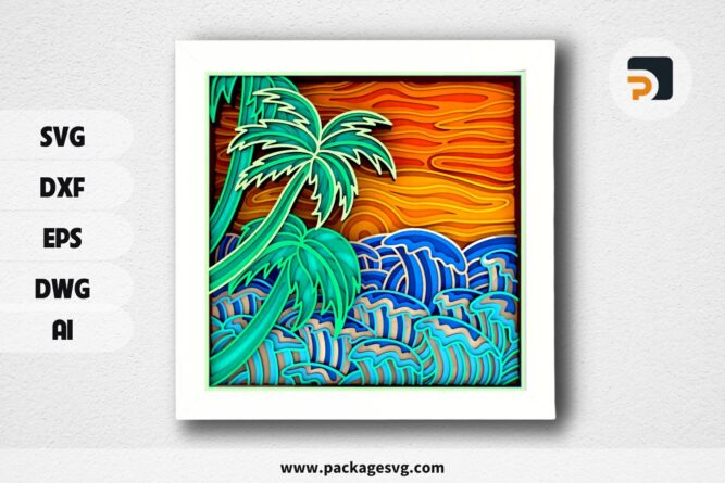 Palm Trees at Sunset 3D Mandala SVG, Multilayer Laser Cutting File