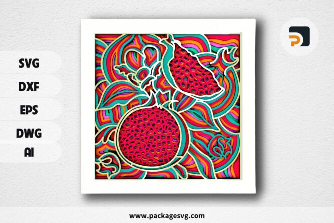 Pomegranate Zentangle 3D Mandala SVG, Layered Laser Cut File for Cricut, CNC, and Glowforge