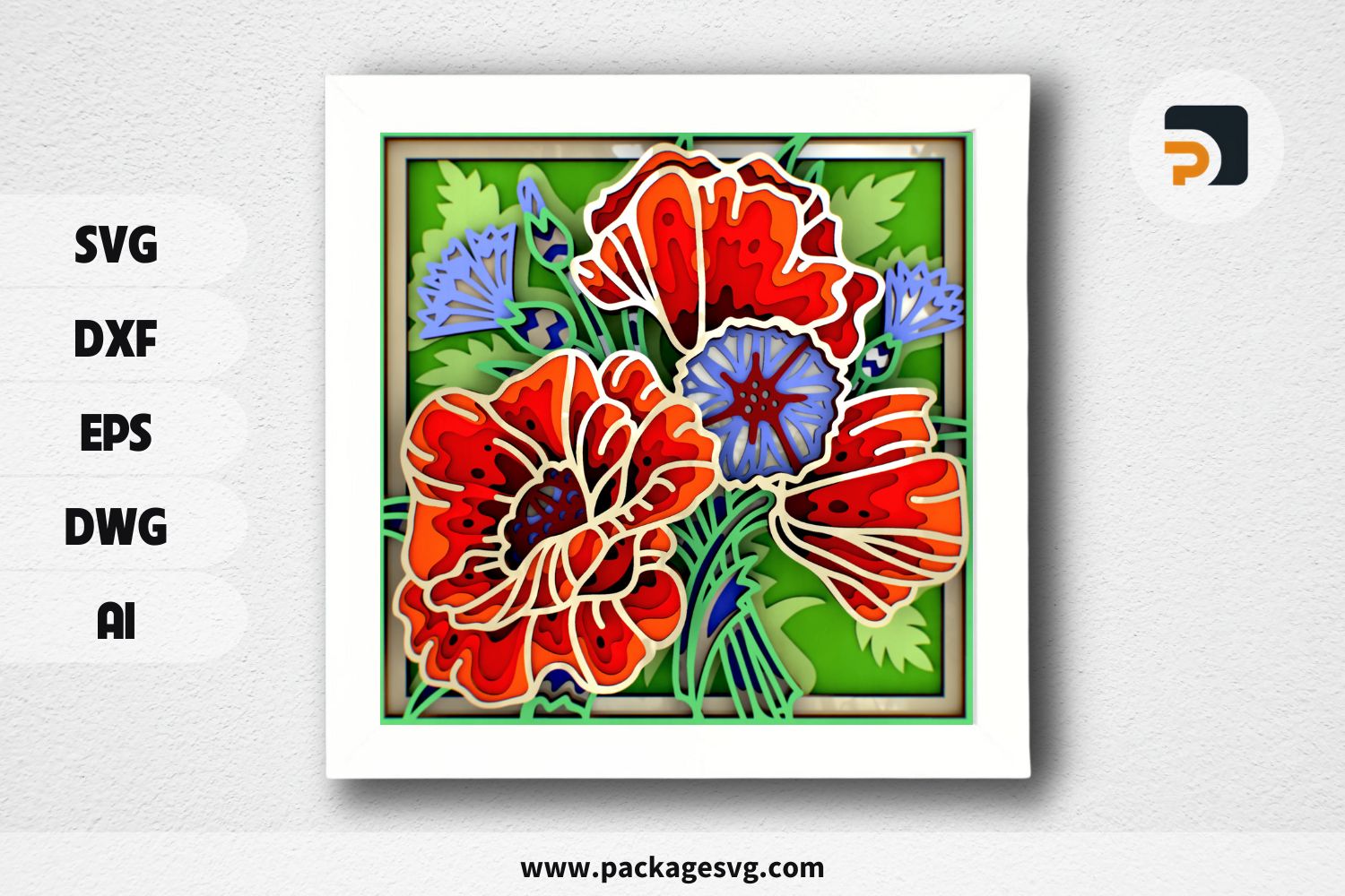 Poppies and Cornflowers 3D Mandala SVG, Multilayer Laser Cutting Panel