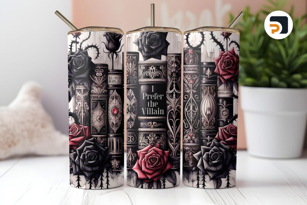 Romantasy Prefer the Villain 20oz Skinny Tumbler Wrap, Book Lover Sublimation PNG