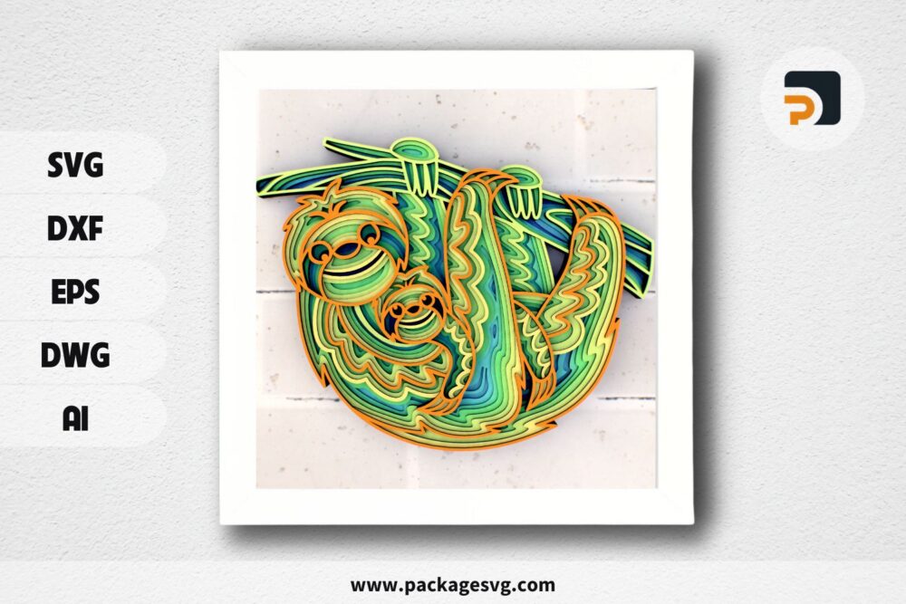 Sloths Mom and Child SVG, Layered Laser Cutting Files