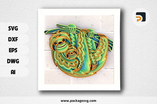 Sloths Mom and Child SVG, Layered Laser Cutting Files