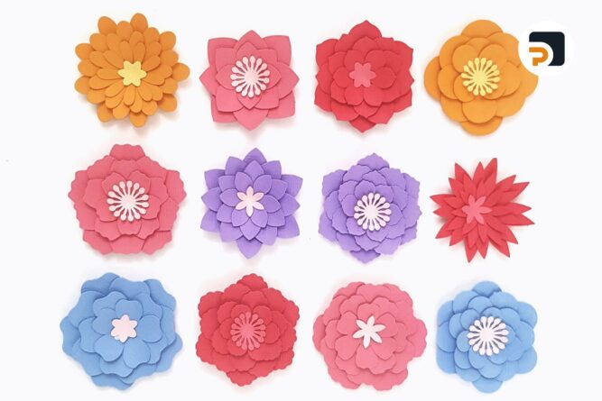 Small Paper Flower SVG Templates for DIY Crafts, Compatible with Cricut & Silhouette