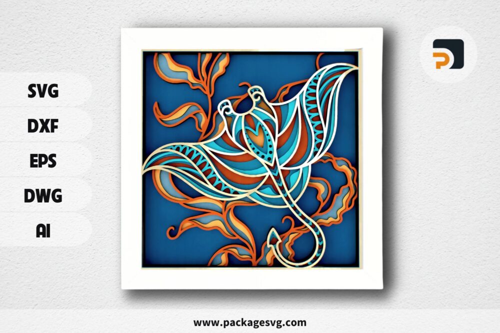 Stingray 3D Mandala SVG, Layered Sea Animal Design for Laser Cutting, CNC, Cricut & Glowforge