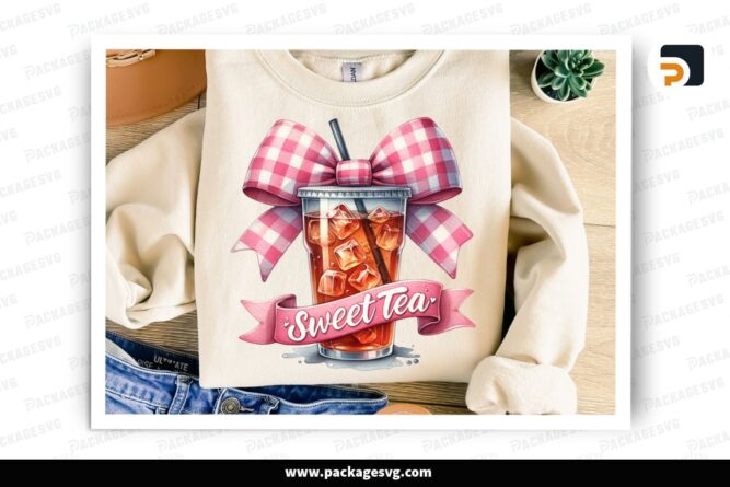 Sweet Tea Retro PNG, Coquette Bow Checkered Sublimation Design for T-Shirts