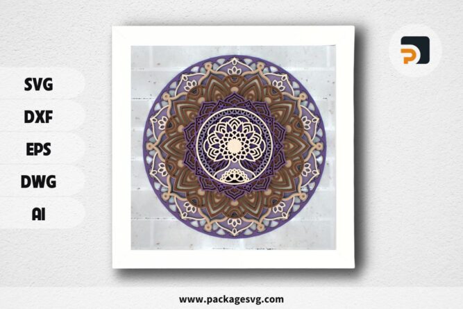 Tree of Life 3D Mandala SVG Files, Multilayer Laser Cutting Templates for CNC Router