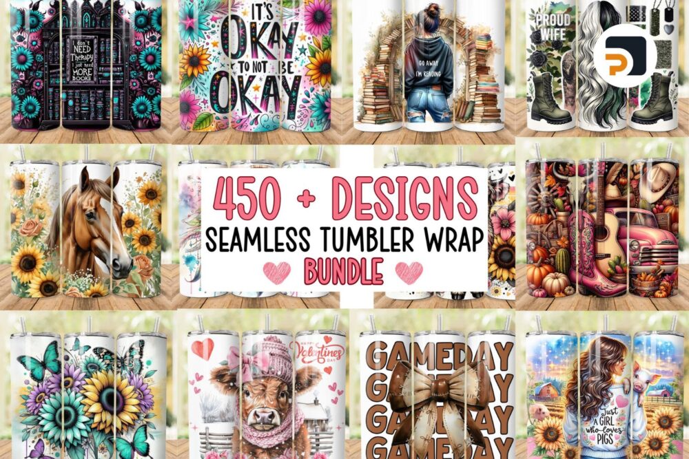 Variety Tumbler Wrap PNG Bundle, 20oz Sublimation Designs, Halloween & Christmas Watercolor Pack