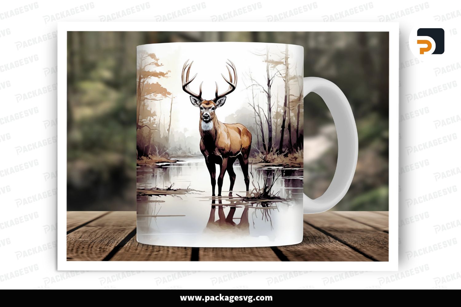 Wilderness Deer Hunting Mug Wrap, 11oz & 15oz Sublimation PNG