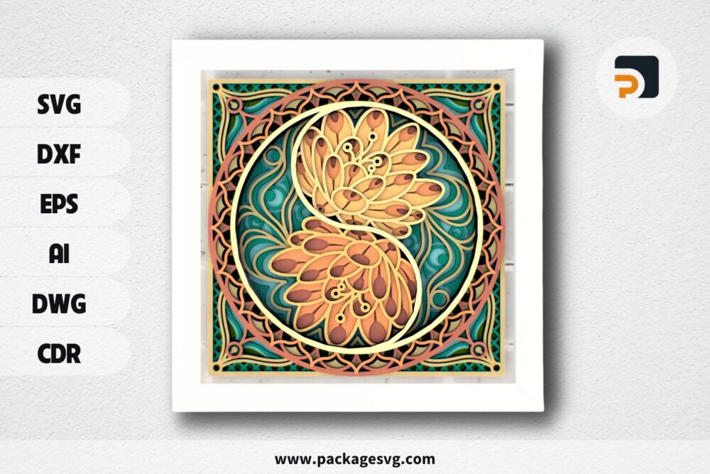 Yin Yang Lotus Decor 3D Mandala SVG Files for Papercut and CNC Cutting