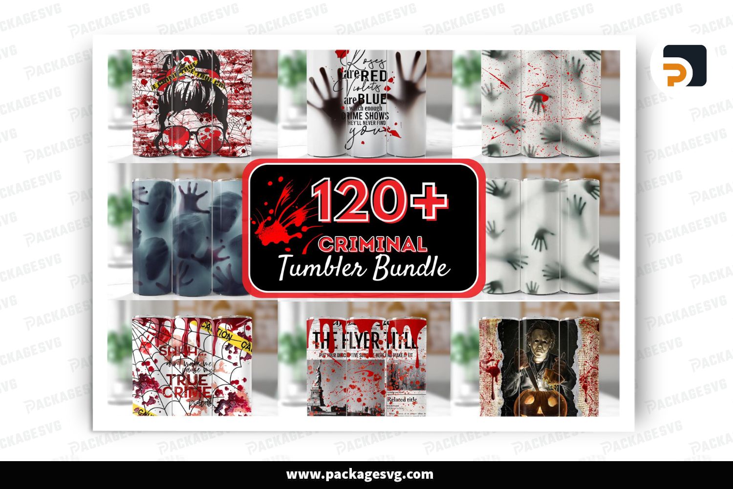 120 True Crime Movie Character Tumbler Wrap Bundle, 20oz Skinny & Straight PNG Sublimation Designs