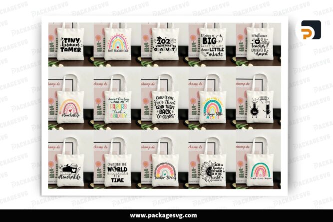 20 Plus Teacher Tote Bag SVG Bundle, Boho Rainbow, Back to School Designs