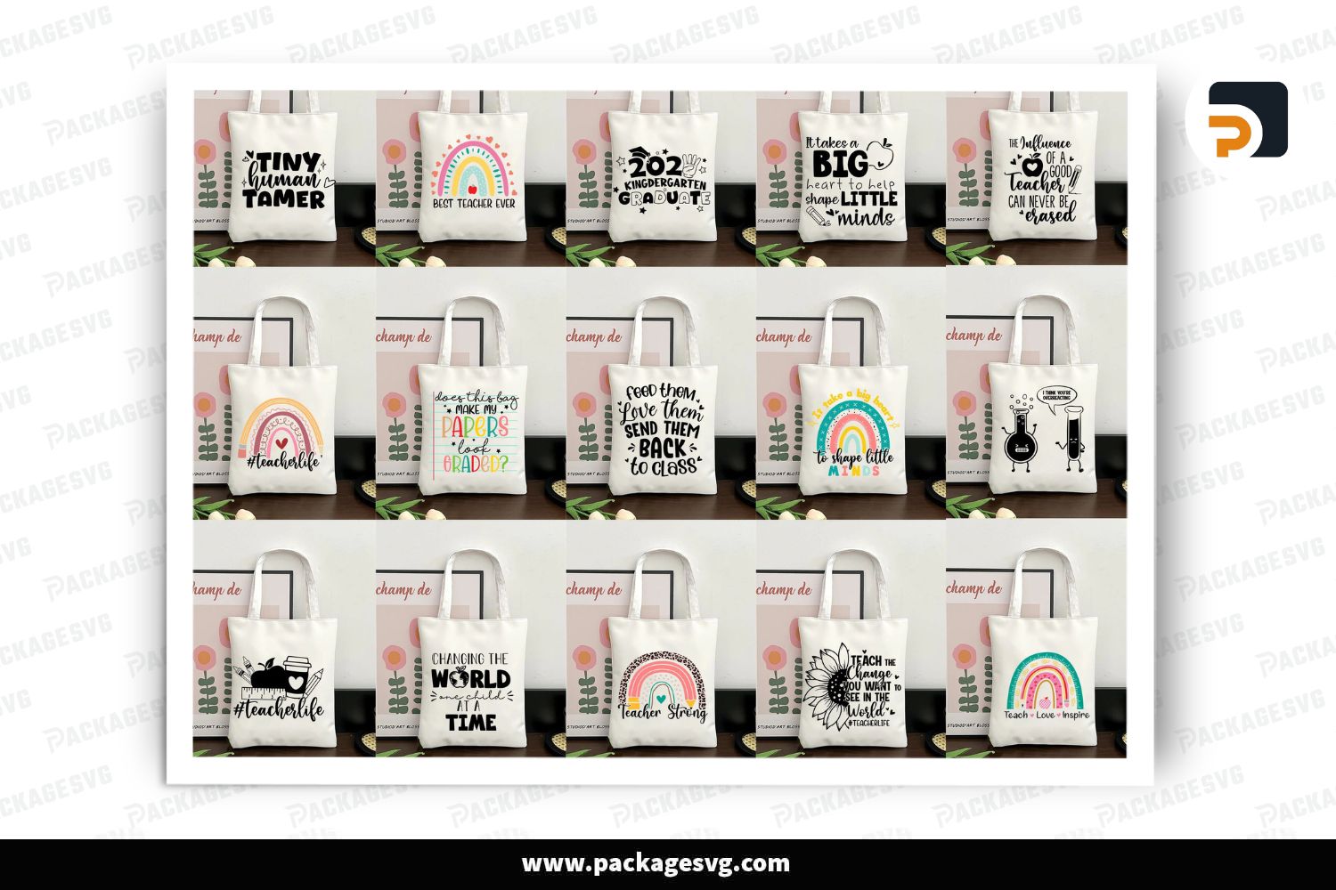 20 Plus Teacher Tote Bag SVG Bundle, Boho Rainbow, Back to School Designs