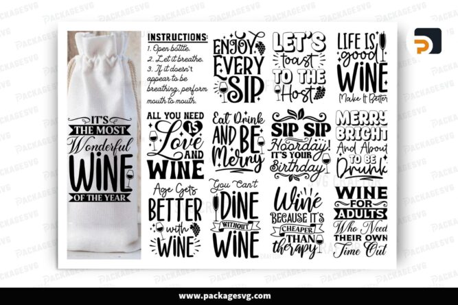 20 Wine Bag SVG Bundle, Christmas Wine Gift Bag Designs