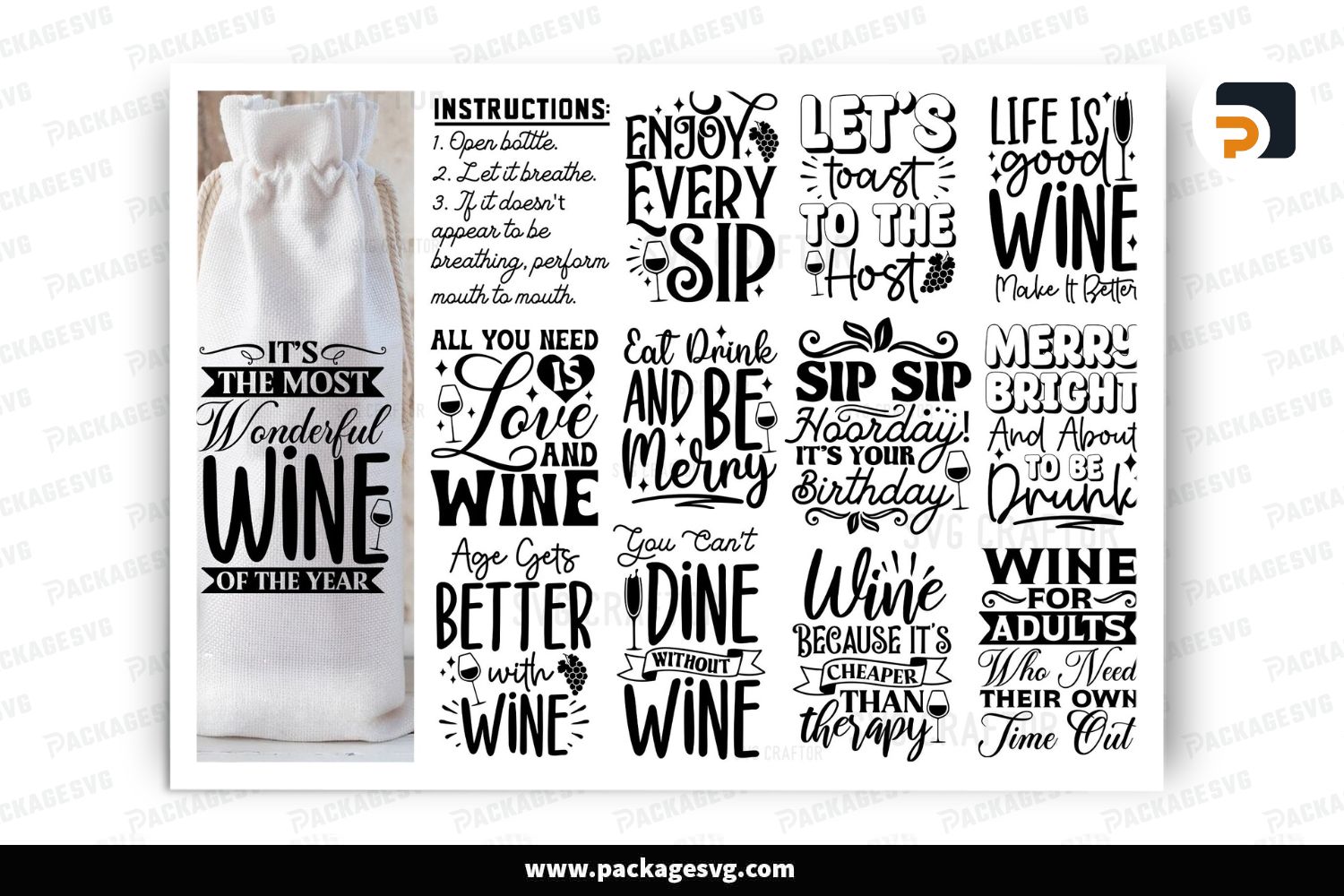 20 Wine Bag SVG Bundle, Christmas Wine Gift Bag Designs