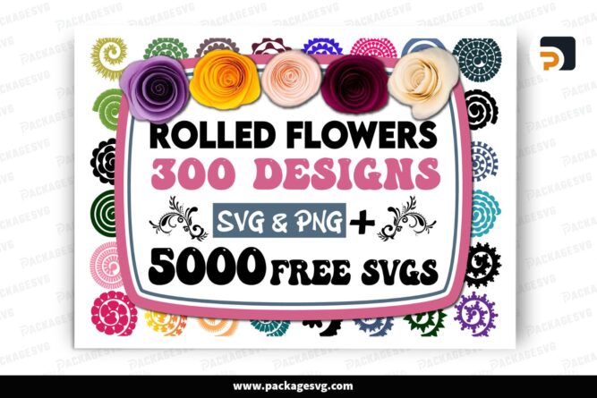224 Rolled Flower SVG Bundle, 3D Flower Templates & Paper Flower Cut Files for Cricut, 5000+ Free Silhouette SVGs Included