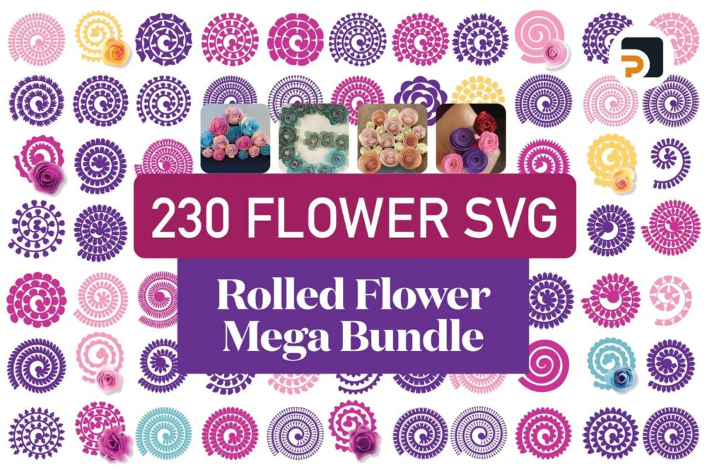 230 Rolled Flowers SVG Bundle, 3D Paper Flower Templates for Cricut & Silhouette
