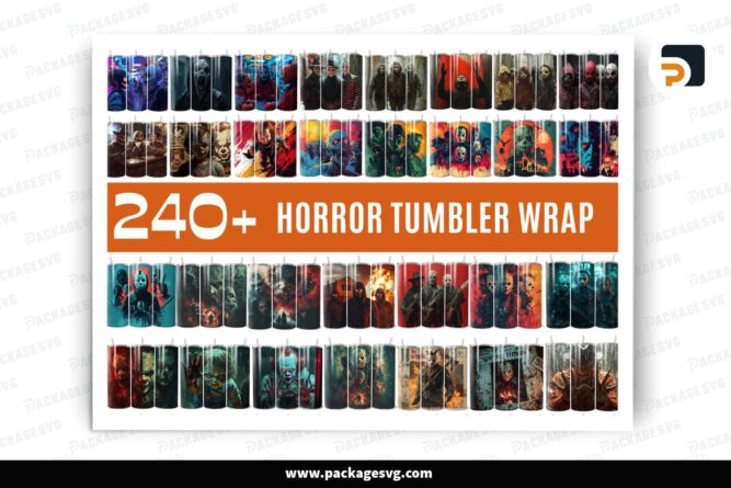 240+ Horror Characters Tumbler Wrap Bundle, Scary Movie 20oz Skinny Tumbler PNG