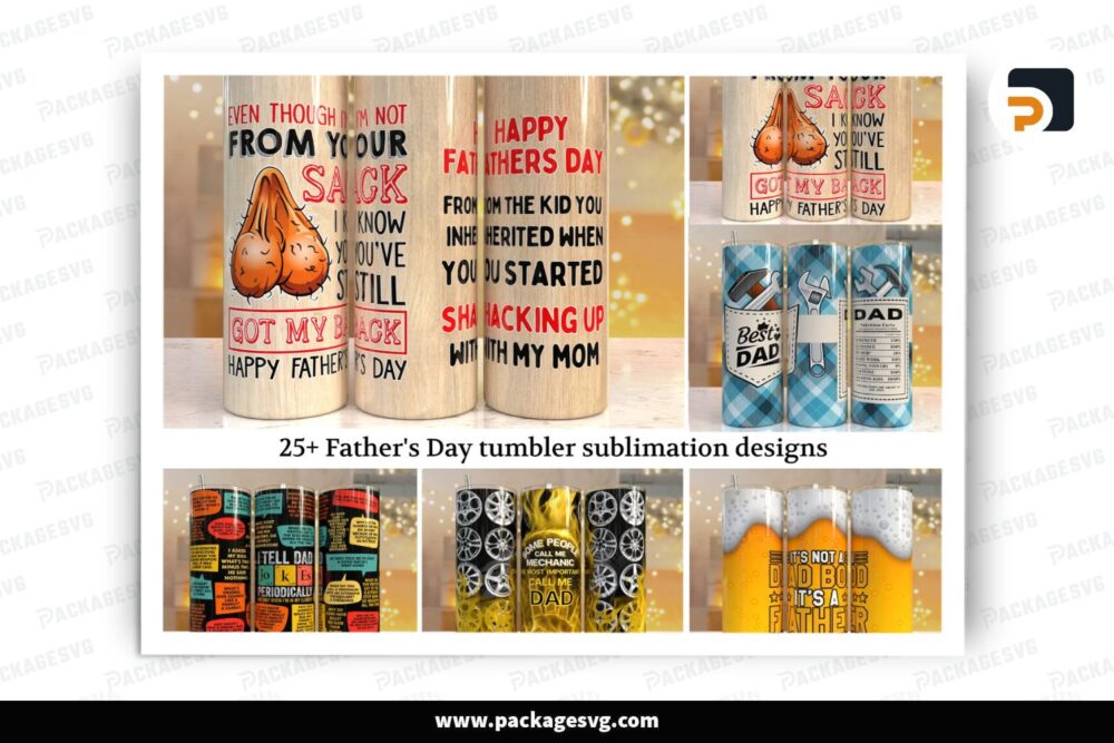 25 Father's Day Tumbler Wrap PNG Bundle, Wood & Beer 20oz Skinny Tumbler Sublimation Designs