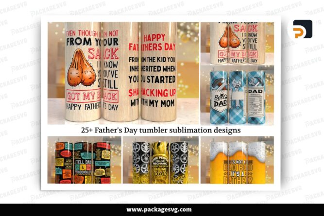 25 Father's Day Tumbler Wrap PNG Bundle, Wood & Beer 20oz Skinny Tumbler Sublimation Designs