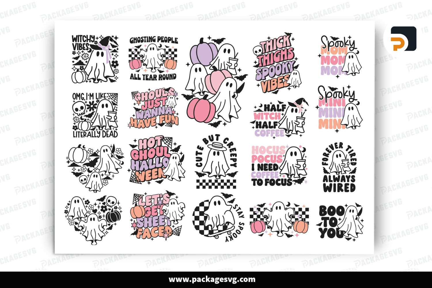 25 Halloween Ghost SVG Bundle, Trendy, Cute & Retro SVG for Shirts
