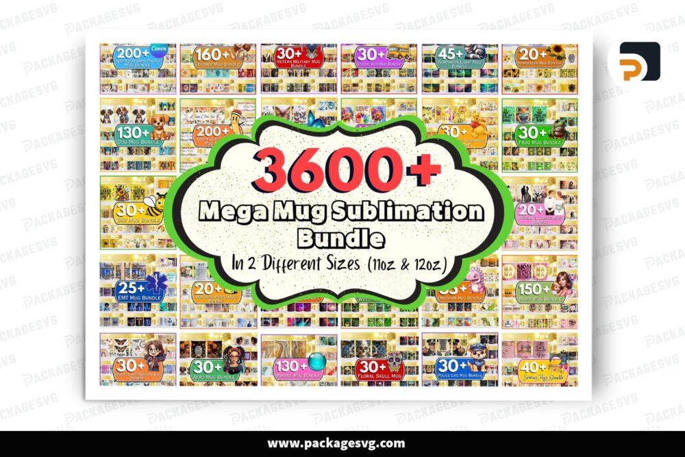 3500+ Mega Mug Wrap Bundle, Sublimation Designs for 11oz & 15oz Mugs