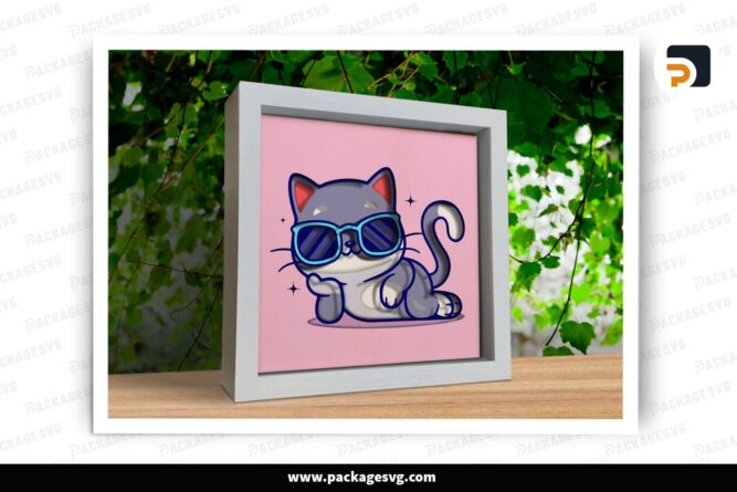 3D Cat Shadow Box SVG, Layered Paper Cut Cat Design, Cool Cat Cricut & Silhouette Files